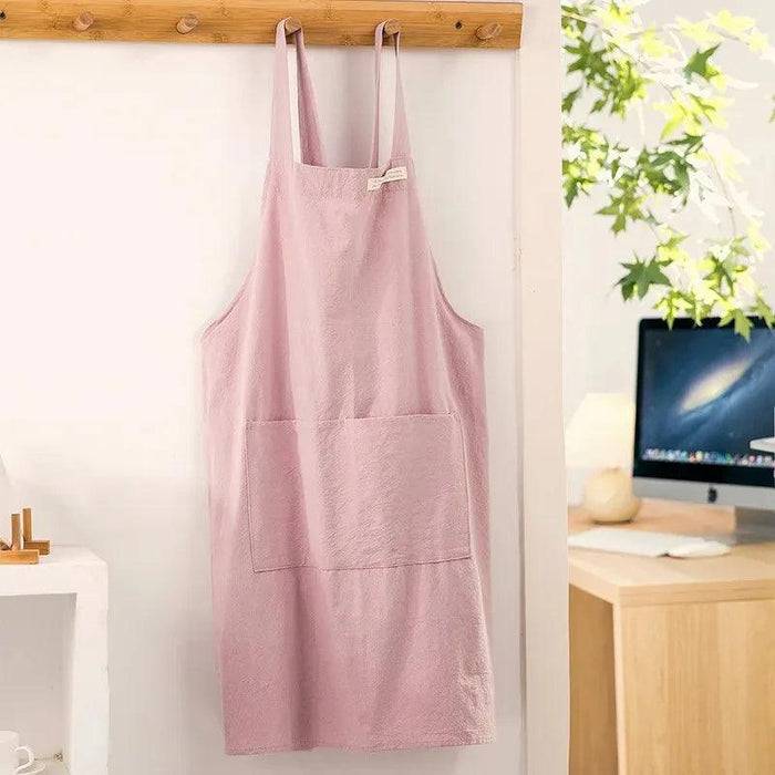 Chic Cotton Linen Apron with Stylish Wide Straps for Women - Your Perfect Cooking Companion