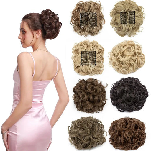 Curly Chignon Large Clip-In Hair Extension with Comb - Ombre/Pure Colors - Heat Resistant - Women's Updo Hairpiece