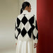 Argyle Patterned Merino Wool Turtleneck Sweater - Women's Preppy Winter Essential