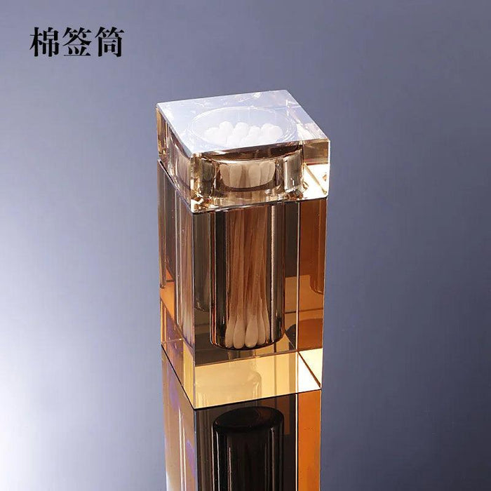 Elegant Amber Glass Toothpick and Swab Organizer - Luxurious Square Storage Jar for Home Decor