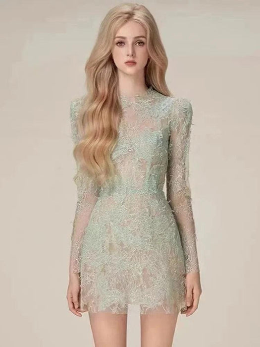 Luxurious Floral Lace and Sequin Evening Dress for Women