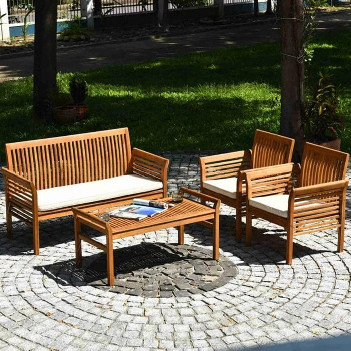 Chic 4-Piece Acacia Wood Patio Lounge Set with Cushions and Coffee Table for Outdoor Relaxation