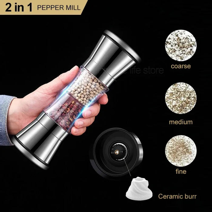 PepperPro Dual-Head Stainless Steel Spice Grinder with Extra Large Storage Capacity