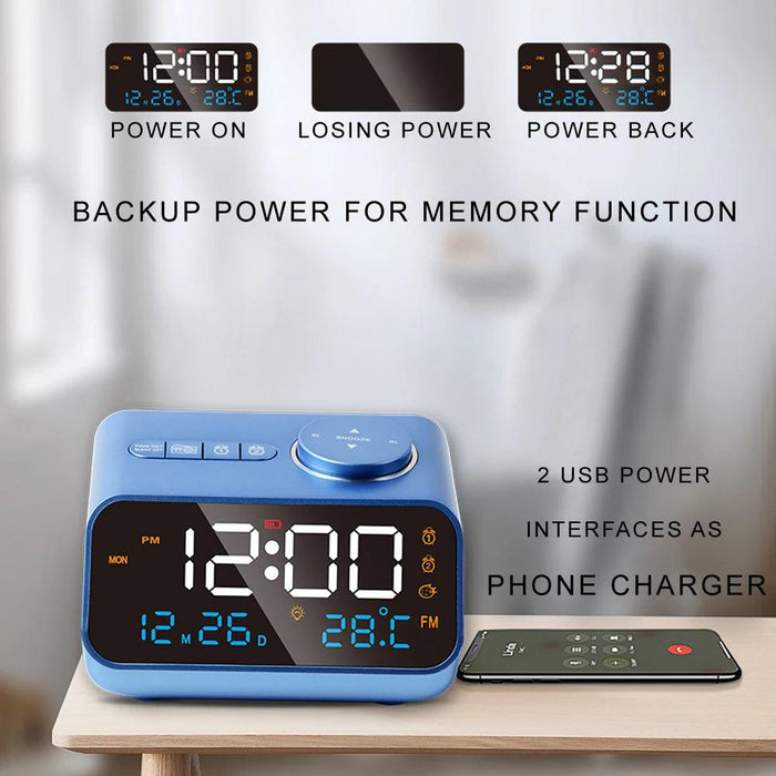 Sleek LED Alarm Clock with FM Radio, Temperature & Humidity Display for a Stylish Bedside Experience