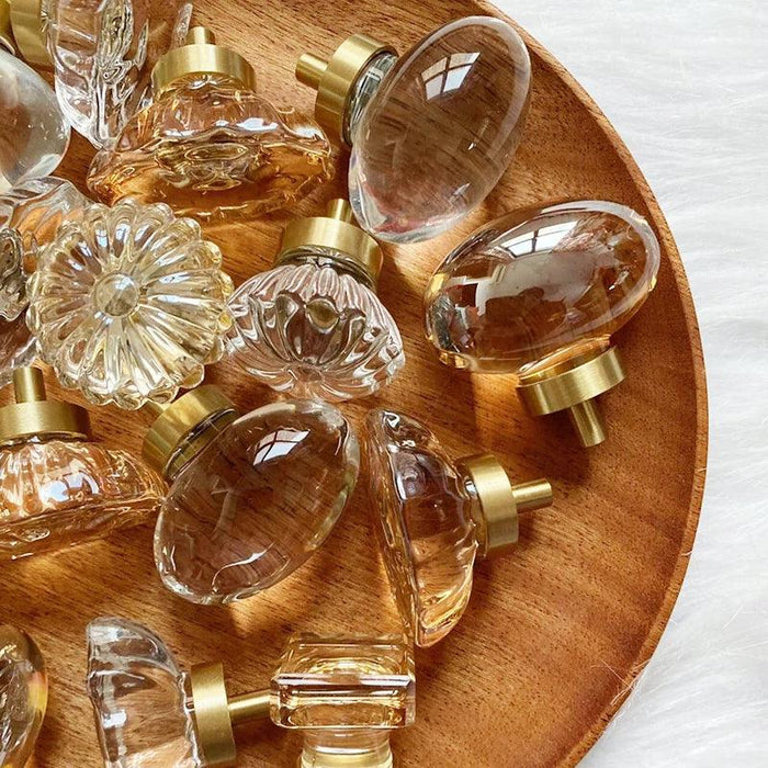 Chic Gold-Base Crystal Glass Knobs for Stylish Kitchen Cabinets and Furniture