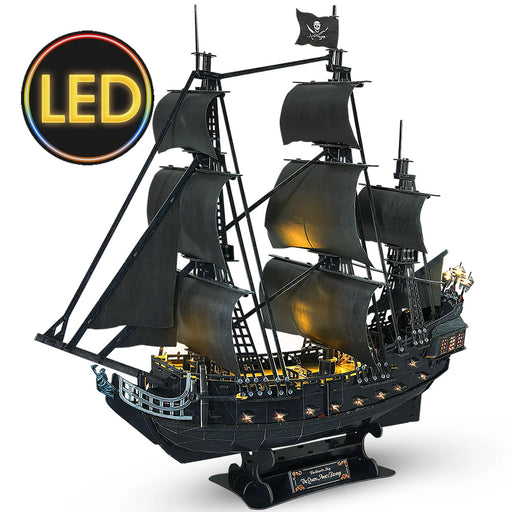 Illuminated 3D Metal Puzzle Kit - Queen Anne's Revenge Pirate Ship Model for Adults and Teens, 340-Piece Challenge