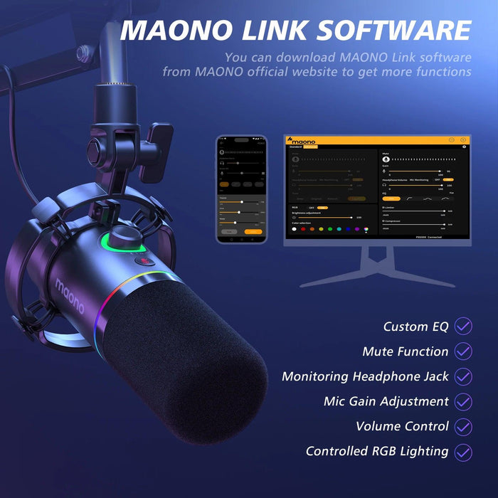 Ultimate Podcasting Microphone Bundle with Maonolink Software and Adjustable Gain Knob