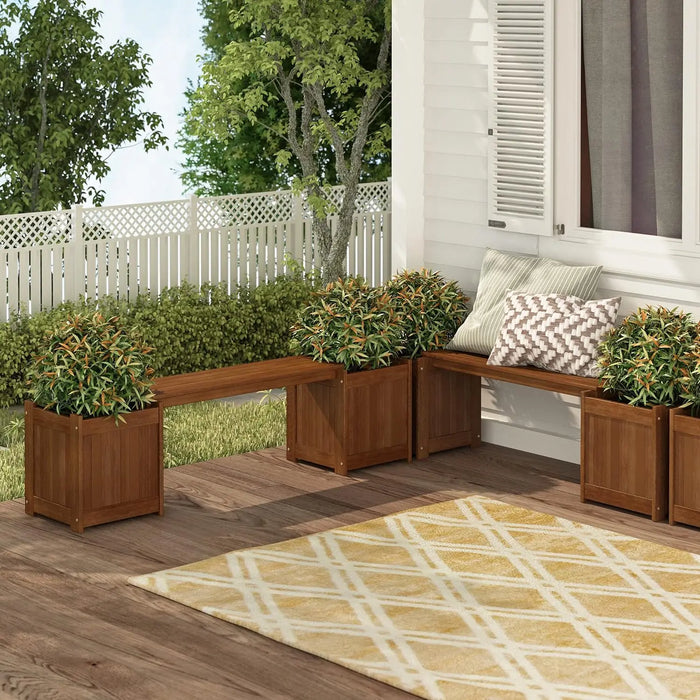 Tioman Hardwood Outdoor Planting and Seating Solution - Elegant Garden Flower Box with Bench