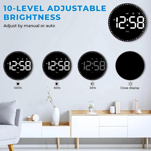 Vibrant 10-Inch LED Wall Clock with Remote, Temperature Readout, and Dual Alarm Features - Stylish Home Décor Timepiece