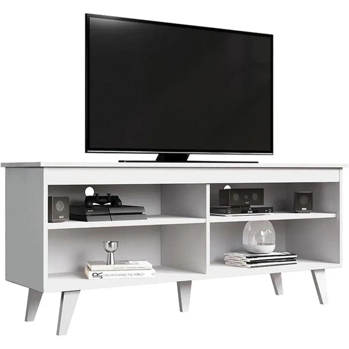 Sleek Modern Wooden TV Stand with Integrated Cable Management - Ideal Entertainment Center for TVs Up to 55 Inches - Quick and Easy Assembly - Supports 66 lbs