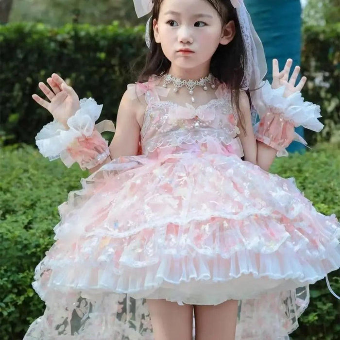 Fairy Tale Pink Lace Floral Dress for Baby Girls