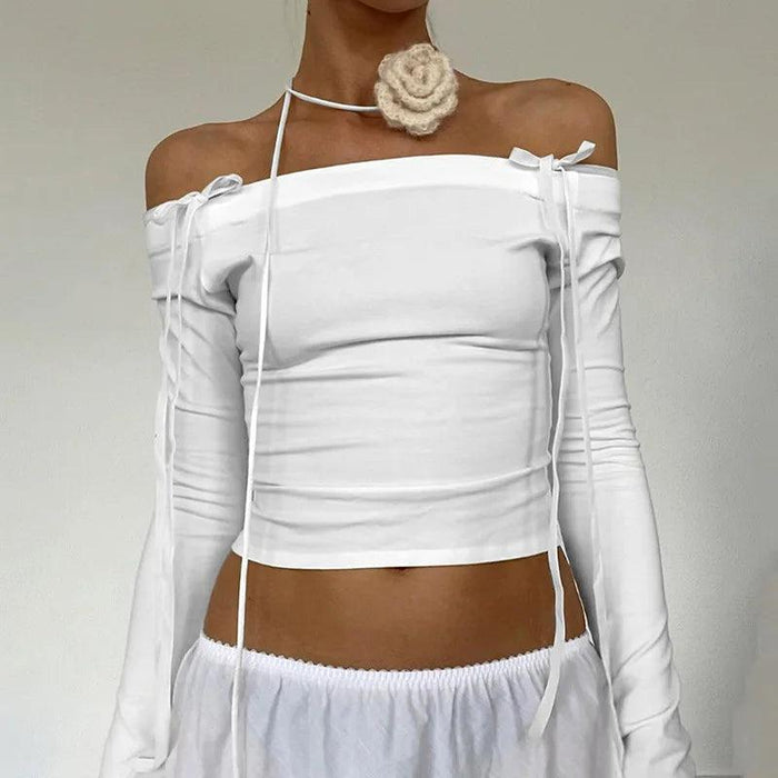 Chic Ribbed Cold Shoulder Top with Bow Detail - Stylish Fall/Winter Essential