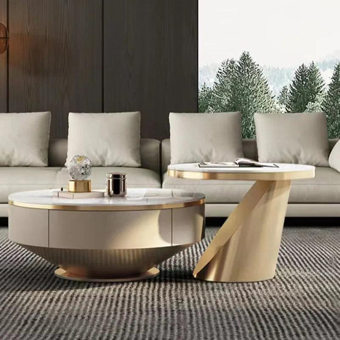 Sophisticated Round Coffee Table with Hidden Storage and Chic Design