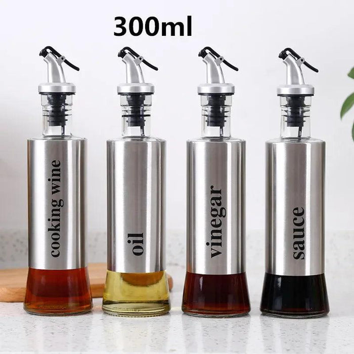 Elegant Oil and Vinegar Dispenser: Stainless Steel and Glass Culinary Essential