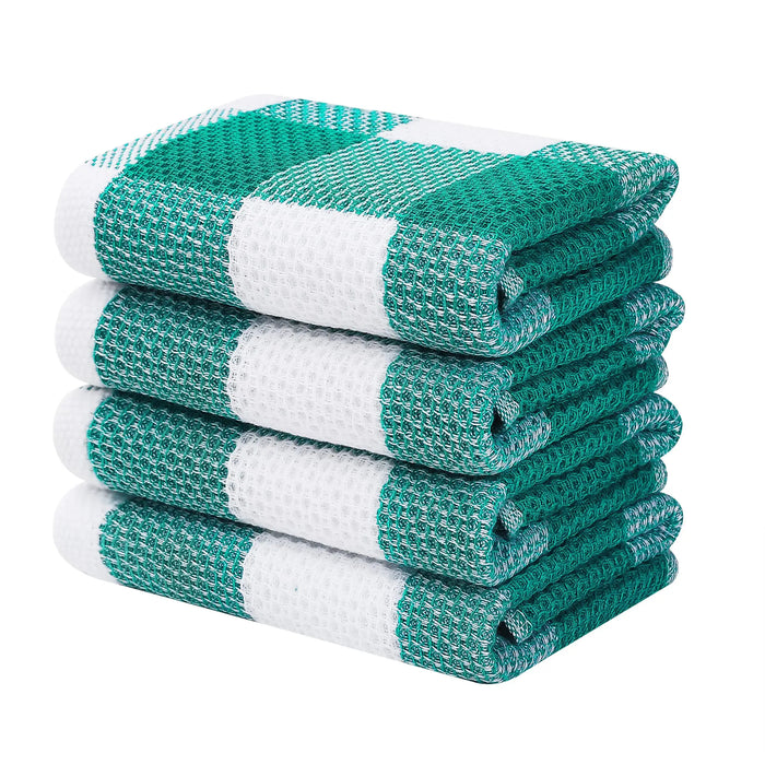 Premium Cotton Waffle Weave Kitchen Towel and Scrub Pad Set