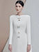 Glamorous White Dress with Rhinestone Accents, Bow Detail, and Slash Neck for Women - Summer 2024 Collection