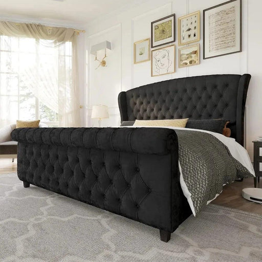 Opulent Handcrafted Velvet King Sleigh Bed - Sophisticated Style & Exceptional Comfort