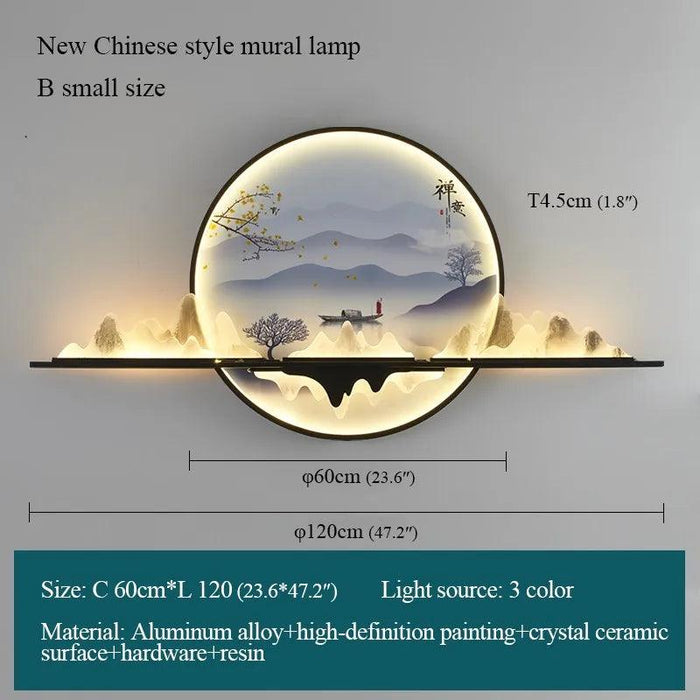 Sophisticated Circular LED Wall Art Light - Enrich Your Space with Traditional Chinese Landscape Aesthetics