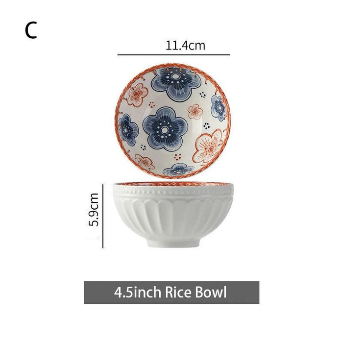 4.5-Inch Japanese High-Legged Ceramic Bowl with Embossed Floral Design