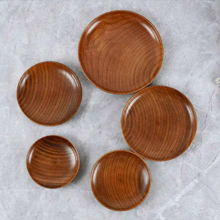 Elegant Acacia Wood Round Dinner Plates - 10.5-17.5cm Durable Solid Wood Serving Dish