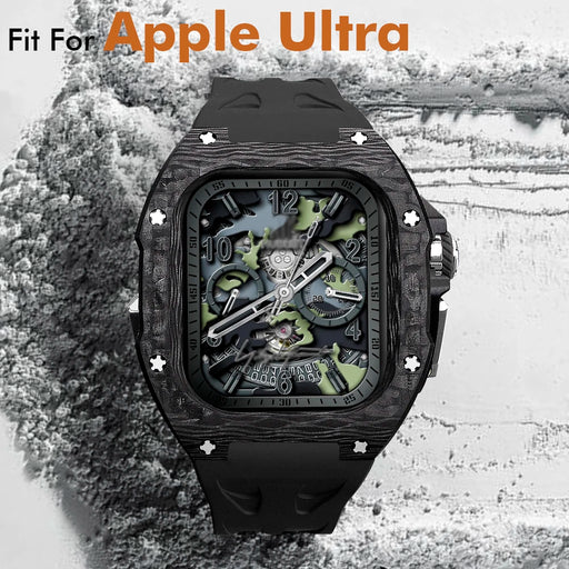 Apple Watch Carbon Fiber Case Modification Kit with Luxury Strap for iWatch Ultra 49mm - Fashionable Protection Kit