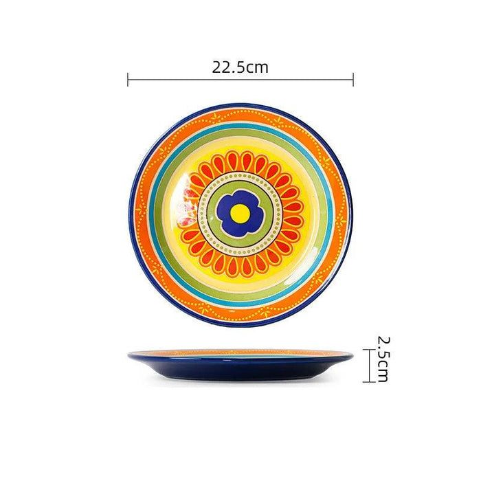 Vibrant Underglaze Ceramic Dinner Plates for Steak, Pasta, and Salad - Stylish Dishware for Your Kitchen