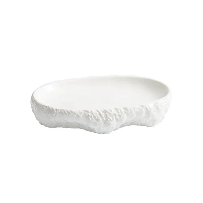 Elegant Pure White Ceramic Dinner Plate with Nature-Inspired Irregular Texture