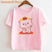 Peach & Goma Mochi Cat with Giraffe Print Kids Tee - Cute Harajuku Style Shirt for Boys & Girls