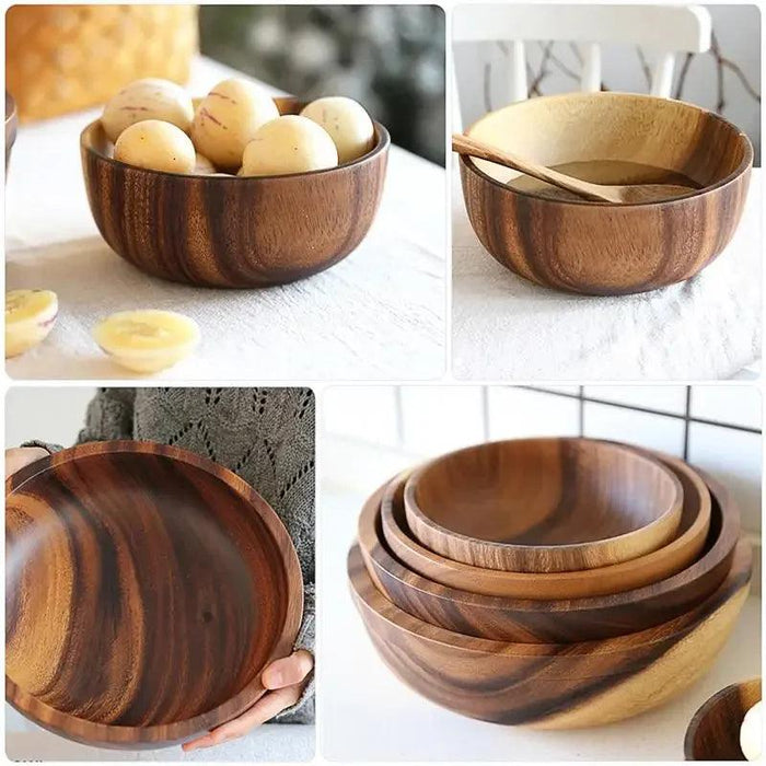 Elegant Rustic Wooden Bowl for Serving Salads and Fruits