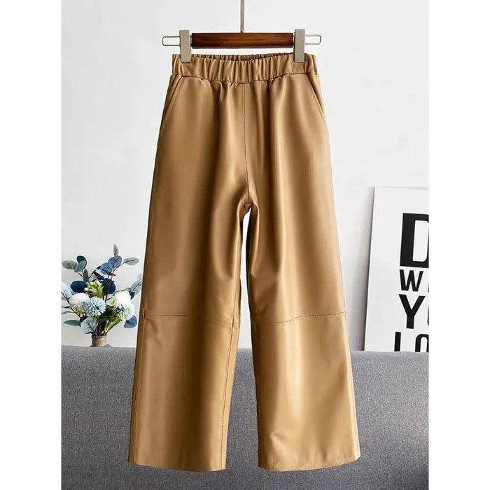 Sheepskin Leather Wide-Leg Trousers - Elegantly Casual