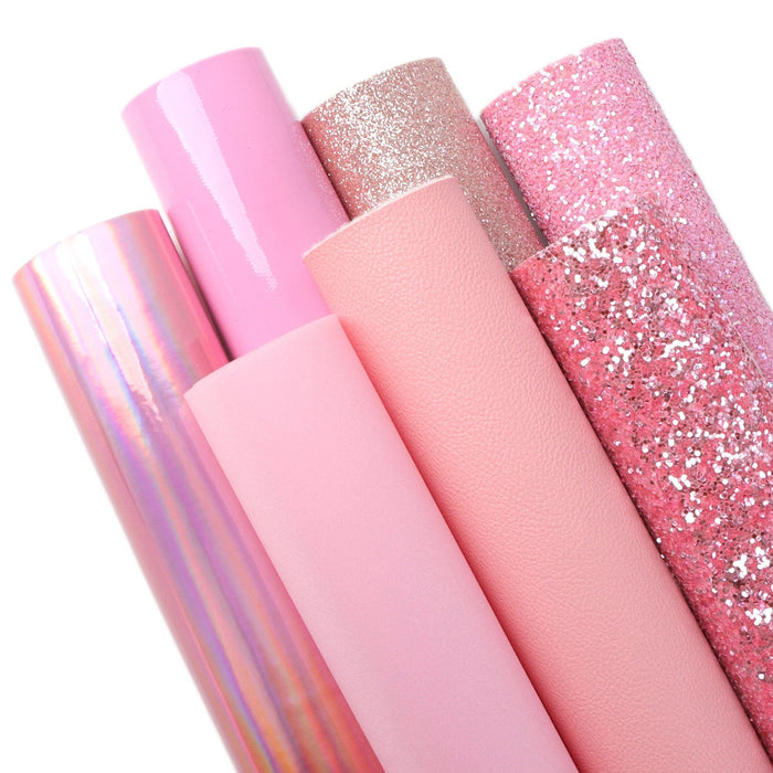 Sparkling Pink Faux Leather Crafting Set - 7 Glitter Sheets, 20x33cm Each