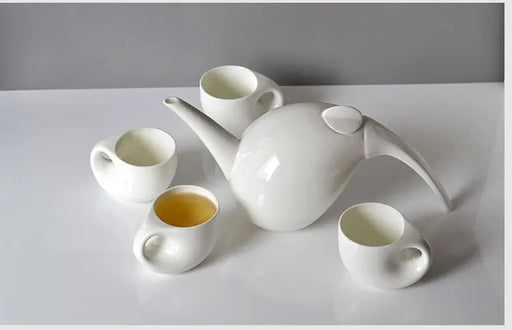 White Ceramic Tea and Coffee Set with Elegant Water Drop Design