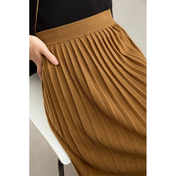 Stylish Long Pleated A-Line Skirt for Women - Soft Knit with Relaxed Fit Waistband