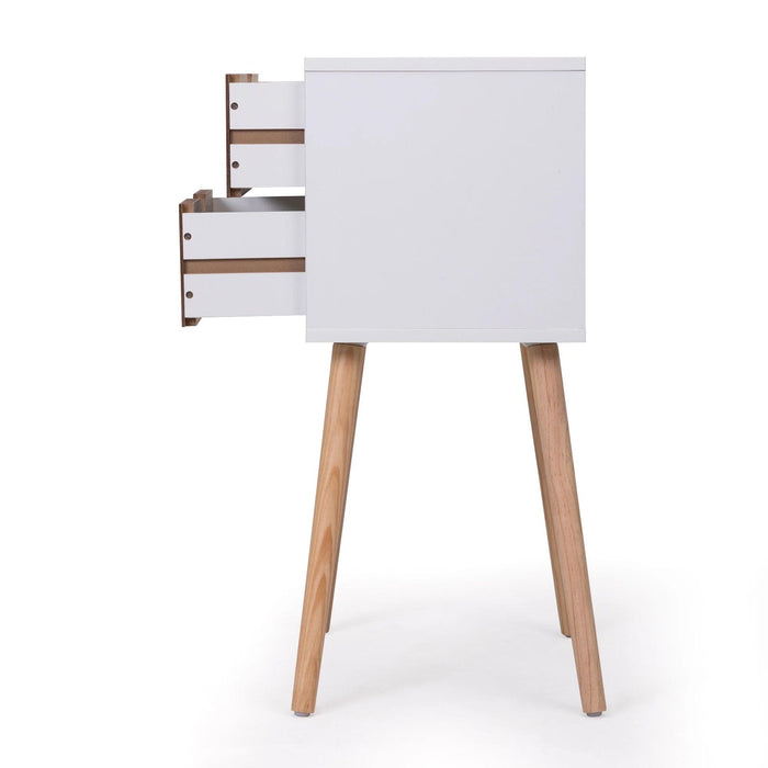 Set of 2 Elegant White and Walnut Nightstands - Modern Multifunctional Bedside Tables with Generous Storage