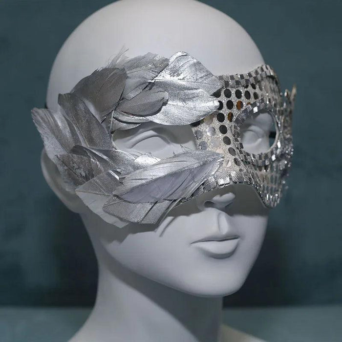 Radiant Silver Sequin & Feather Masquerade Mask - Stylish Venetian Affair