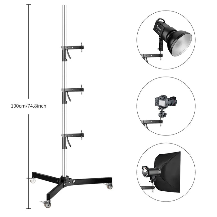 Gun Handle Studio Light Stand with Wheels and Folding Tripod - LED Softbox COB Light Support