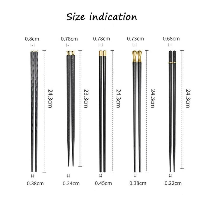 Elegant Black Japanese Chopsticks for Sushi, Noodles, and Asian Cuisine - 5 Pairs of Durable Tableware