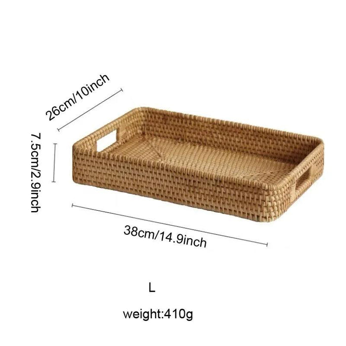 Artisan Woven Rattan Storage Tray for Fruits, Vegetables, and Tea