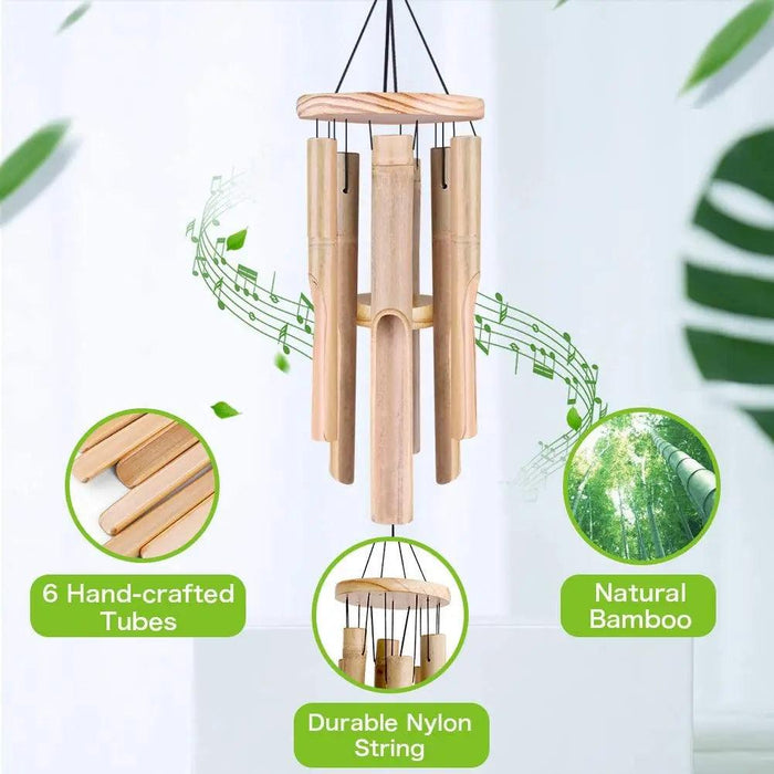 Handcrafted Bamboo Wind Chimes - 6 Melodic Tubes for Calming Outdoor Harmony - Ideal for Garden Decor and Thoughtful Gifts