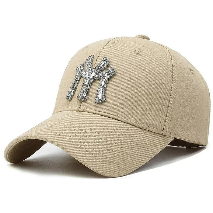 Diamond-Embellished Cotton Baseball Cap with Adjustable Fit