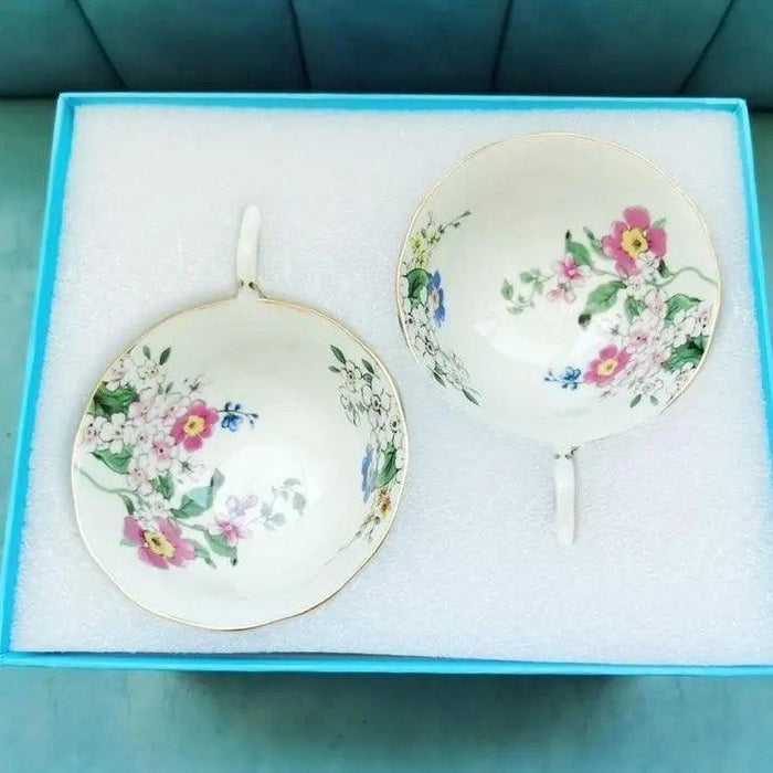 Elegant Midnight Blossom Crane Bone China Tea Set with Golden Touches