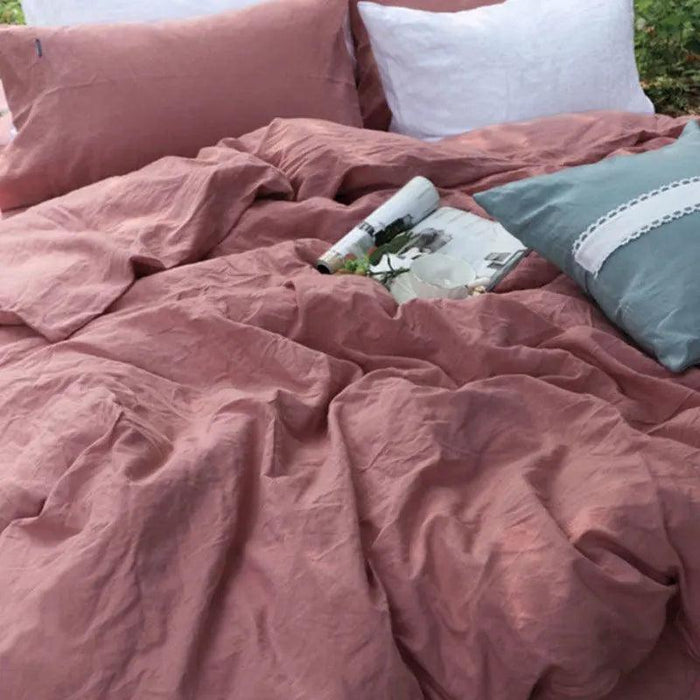 Luxurious French Linen Bedding Set - Enzyme Washed Four-Piece Collection