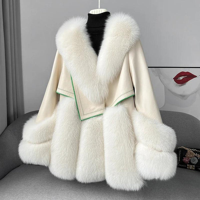 Elegant Leather and Fox Fur Women's Winter Coat