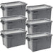 Set of 6 Heavy-Duty Gray Storage Bins with Lids for Versatile Organization and Moving Solutions