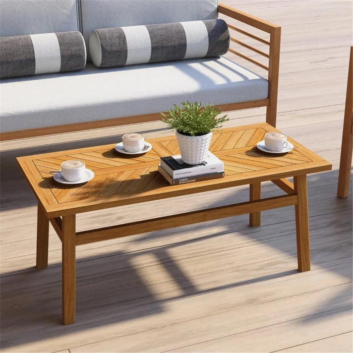 Acacia Wood Coffee Table with Walnut Finish - Stylish Rectangular Centerpiece for Your Living Room