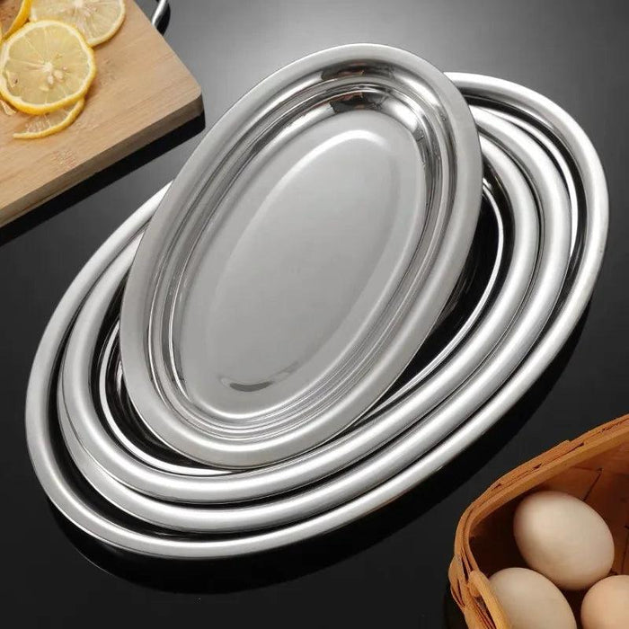 Sophisticated Stainless Steel Oval Serving Plates for an Exquisite Dining Experience