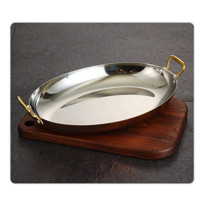 Sophisticated Dual Handle Stainless Steel Steak Plate for Gourmet Dining