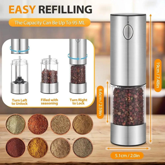 USB Rechargeable Electric Salt and Pepper Mill Set with Customizable Grind Settings and Illuminating LED