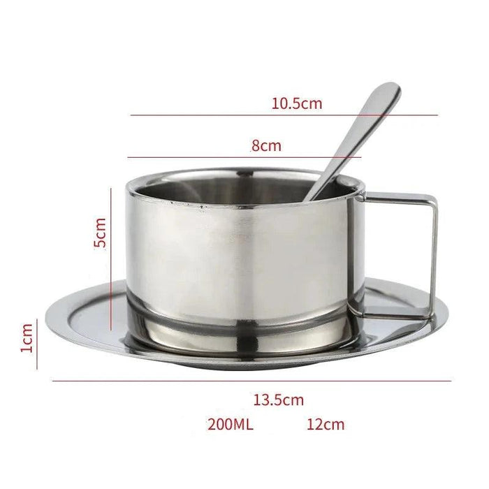 Sophisticated 304 Stainless Steel Coffee Mug Set with Saucer and Spoon