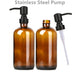 Set of 2 Stylish Amber Glass Soap Dispensers with Rust-Resistant Stainless Steel Pumps - 16 Oz